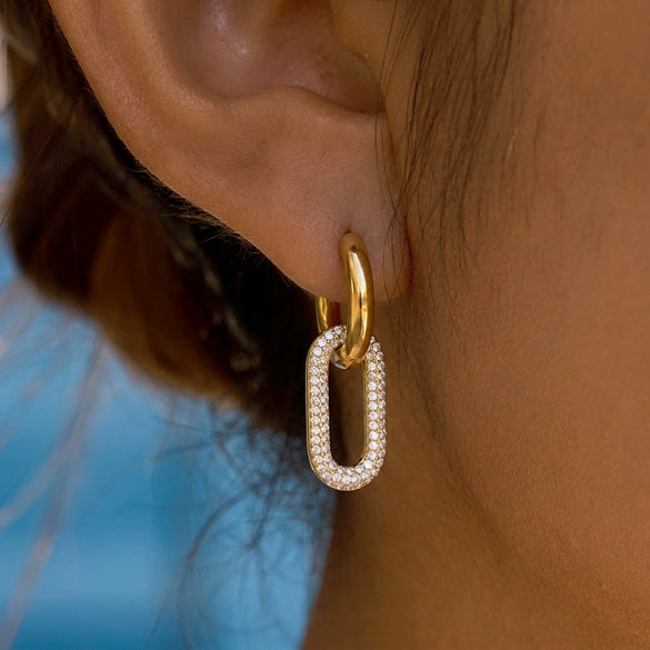 Women's Geometric Diamondstudded Stainless Steel Vacuum 18K Gold Plated Pendant Earrings