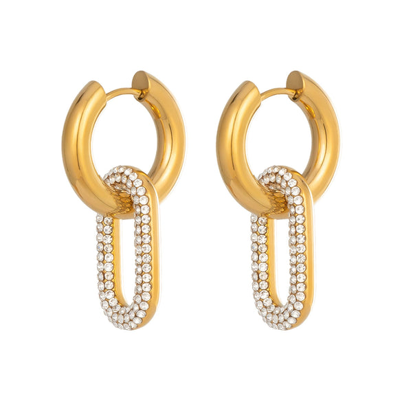Women's Geometric Diamondstudded Stainless Steel Vacuum 18K Gold Plated Pendant Earrings