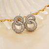 Women's Geometric Double Circle Zircon Earrings With Diamond Encrusted Look Electroplated Round Short Drop Ear Jewelry