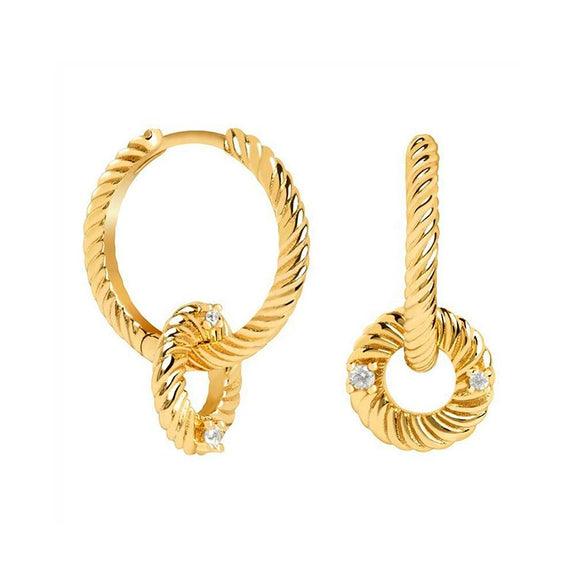 Women's Geometric Double Hoop Earrings With Silver Needle And Copper Retro Exaggerated Rotating Hoop Design Electroplated Finish