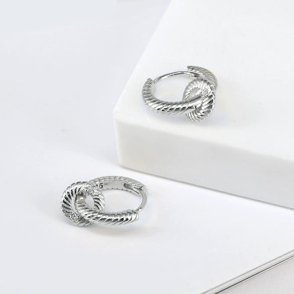 Women's Geometric Double Hoop Earrings With Silver Needle And Copper Retro Exaggerated Rotating Hoop Design Electroplated Finish