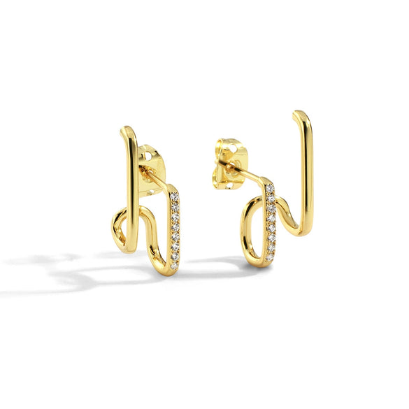 Women's Geometric Double Ring Diamond Earrings Copper Plated With 18K Gold Jewelry
