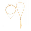 Women's Geometric Doublelayer Plated Iron Flat Snake Chain Necklace With Tassel Pendant And Lobster Clasp Versatile Fashion Jewelry