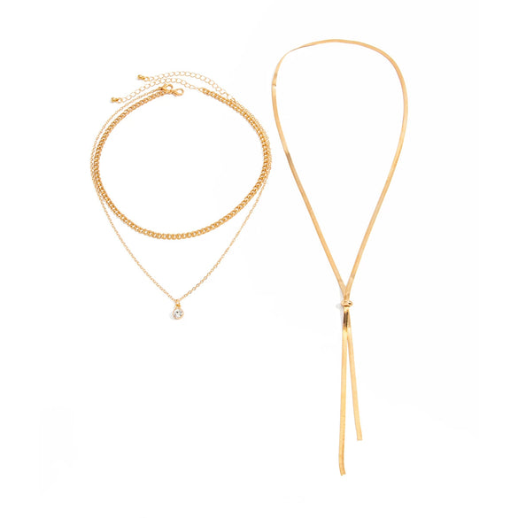 Women's Geometric Doublelayer Plated Iron Flat Snake Chain Necklace With Tassel Pendant And Lobster Clasp Versatile Fashion Jewelry