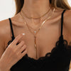 Women's Geometric Doublelayer Plated Iron Flat Snake Chain Necklace With Tassel Pendant And Lobster Clasp Versatile Fashion Jewelry