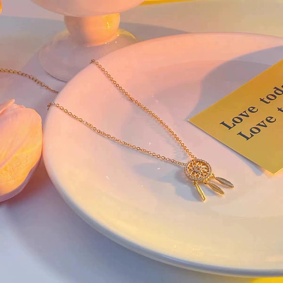 Women's Geometric Dream Catcher Necklace In Copper Plated With Real Gold Electroplated O Chain Clavicle Necklace