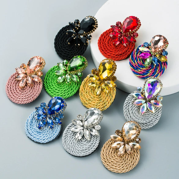 Women's Geometric Drop Earrings With Glass Rhinestone Accents Elastic Cord Woven Design And Sparkling Diamondstyle Detailing