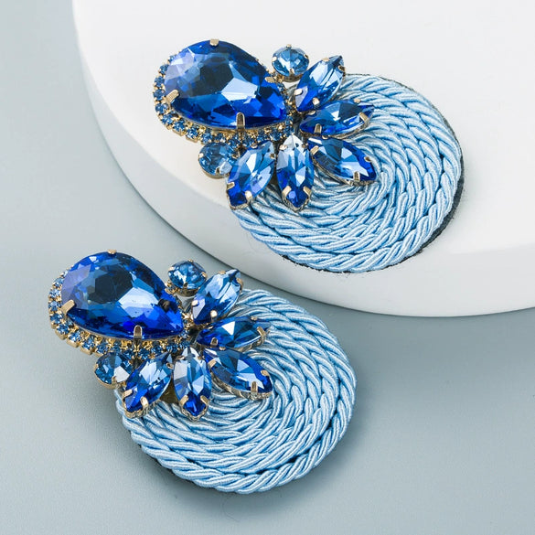 Women's Geometric Drop Earrings With Glass Rhinestone Accents Elastic Cord Woven Design And Sparkling Diamondstyle Detailing