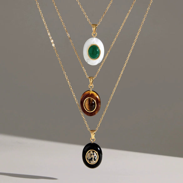 Women's Geometric Eggshaped Stainless Steel Pendant Necklace With Pvd Vacuum Gold Plating And Lobster Clasp