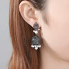 Women's Geometric Electroplated Copper Pearl Earrings With Crystal Zircon Accents In A Vintage Style