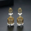 Women's Geometric Electroplated Copper Pearl Earrings With Crystal Zircon Accents In A Vintage Style