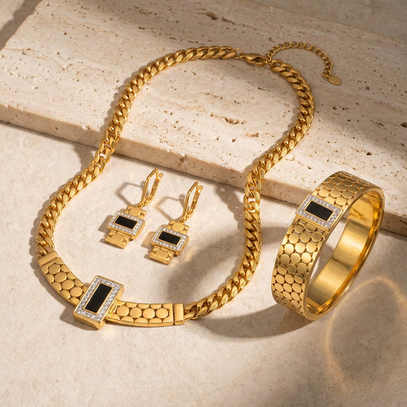 Women's Geometric Electroplated Stainless Steel Necklace Bracelet And Earrings Jewelry Set