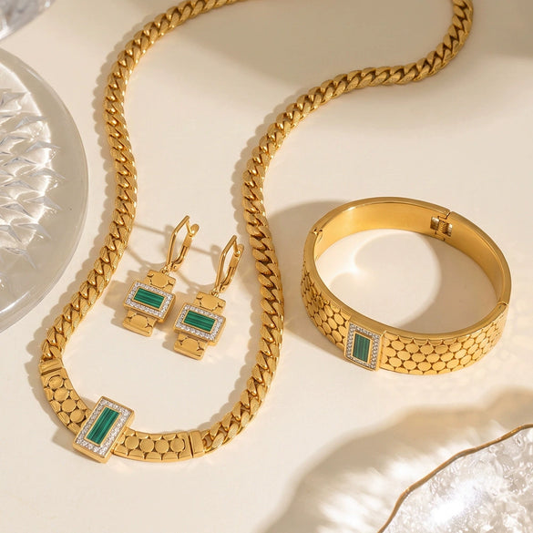 Women's Geometric Electroplated Stainless Steel Necklace Bracelet And Earrings Jewelry Set