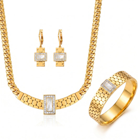 Women's Geometric Electroplated Stainless Steel Necklace Bracelet And Earrings Jewelry Set