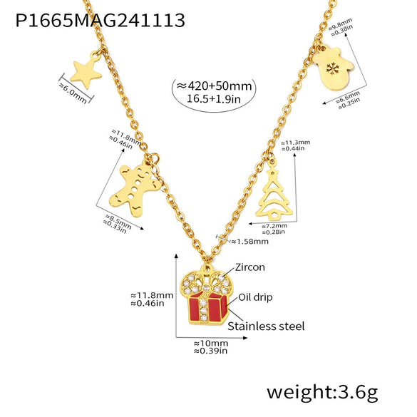 Women's Geometric Enamel Pendant Necklace In Gold Plated Stainless Steel With Regular Chain And Light Luxury Style