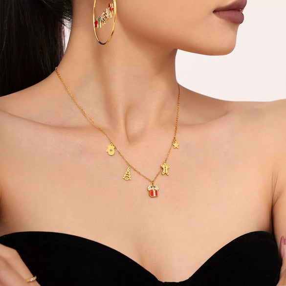 Women's Geometric Enamel Pendant Necklace In Gold Plated Stainless Steel With Regular Chain And Light Luxury Style