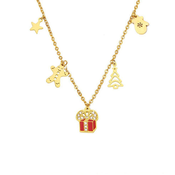 Women's Geometric Enamel Pendant Necklace In Stainless Steel With 18K Gold Plated Finish And Regular Chain