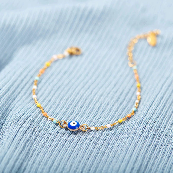 Women's Geometric Evil Magic Eye Enamel Oil Drop S925 Sterling Silver Electroplated Bracelet