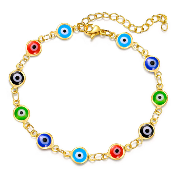 Women's Geometric Eye Bracelet Copper Electroplated Fashion Wrist Chain With Colorful Eye Design Trendy Creative Expression Style