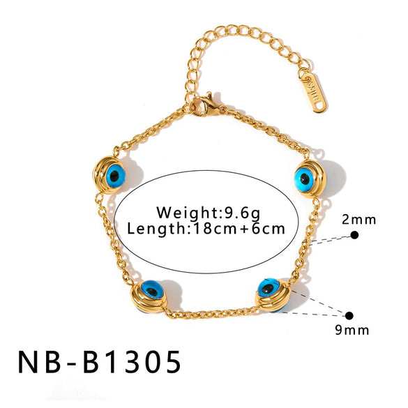 Women's Geometric Eye Motif Zircon Inlaid Gold Plated Stainless Steel Necklace And Bracelet Set