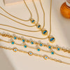 Women's Geometric Eye Motif Zircon Inlaid Gold Plated Stainless Steel Necklace And Bracelet Set