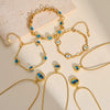 Women's Geometric Eye Motif Zircon Inlaid Gold Plated Stainless Steel Necklace And Bracelet Set