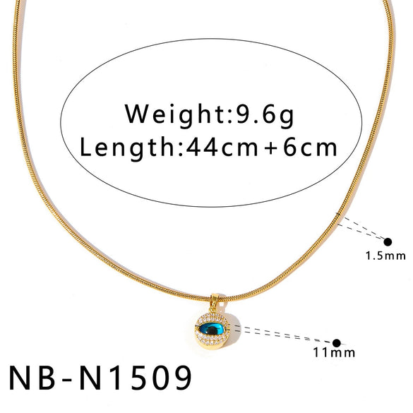 Women's Geometric Eye Motif Zircon Inlaid Gold Plated Stainless Steel Necklace And Bracelet Set