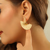 Women's Geometric Fanshaped Iron Earrings With Embossed Retro Punk Design And Electroplated Finish