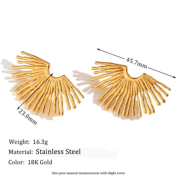 Women's Geometric Fanshaped Statement Earrings In Stainless Steel With Goldplated Finish Fashion Jewelry