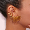Women's Geometric Fanshaped Statement Earrings In Stainless Steel With Goldplated Finish Fashion Jewelry