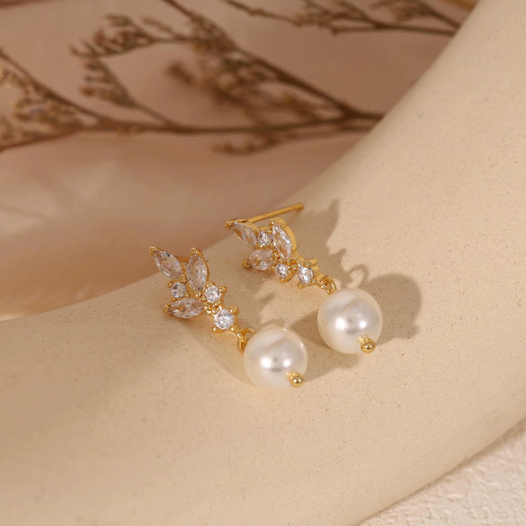 Women's Geometric Faux Pearl Pendant Earrings With Stainless Steel Posts Electroplated Fashion Jewelry Elegant Minimalist High End Style