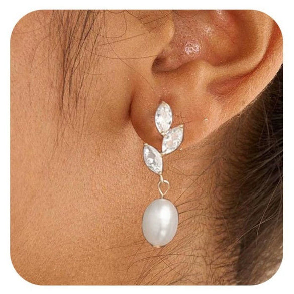 Women's Geometric Faux Pearl Pendant Earrings With Stainless Steel Posts Electroplated Fashion Jewelry Elegant Minimalist High End Style