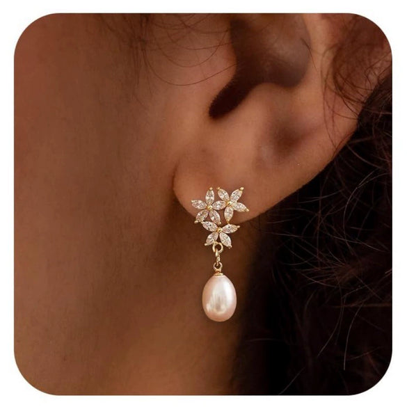 Women's Geometric Faux Pearl Pendant Earrings With Stainless Steel Posts Electroplated Fashion Jewelry Elegant Minimalist High End Style