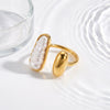 Women's Geometric Faux Pearl Stainless Steel Adjustable Open Ring With Gold Tone Vacuum Plated Finish