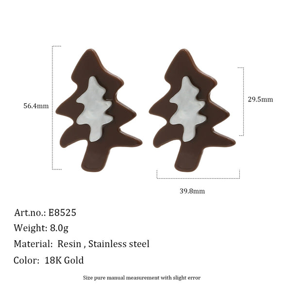 Women's Geometric Festive Christmas Tree Stud Earrings In Stainless Steel With Resin Design And Gold Plating