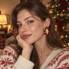 Women's Geometric Festive Christmas Tree Stud Earrings In Stainless Steel With Resin Design And Gold Plating