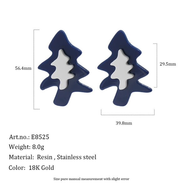 Women's Geometric Festive Christmas Tree Stud Earrings In Stainless Steel With Resin Design And Gold Plating