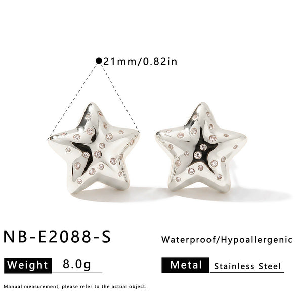 Women's Geometric Five Pointed Star Stainless Steel Earrings With Rhinestone Inlay And Gold Plated Finish Simple Fashion Jewelry