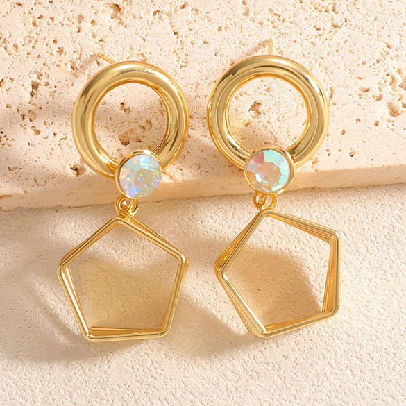 Women's Geometric Fivepointed Star Hollow Alloy Stud Earrings With Electroplated Finish And Stainless Steel Ear Needles Exaggerated Fashion Jewelry Wholesale
