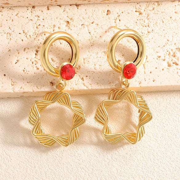 Women's Geometric Fivepointed Star Zircon Drop Earrings With Stainless Steel Posts Electroplated Alloy Fashion Jewelry