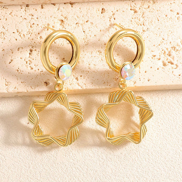 Women's Geometric Fivepointed Star Zircon Drop Earrings With Stainless Steel Posts Electroplated Alloy Fashion Jewelry