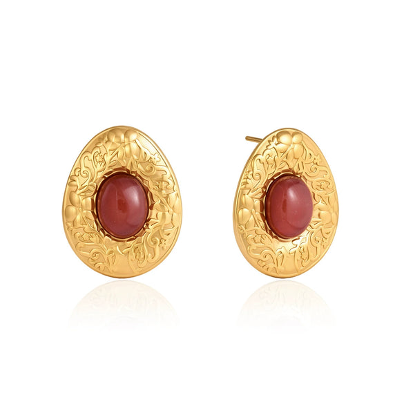 Women's Geometric Floral Carved Resin Stud Earrings In Titanium Steel And Stainless Steel With Pvd Gold Plated Finish