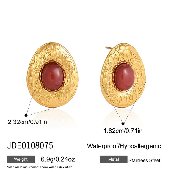 Women's Geometric Floral Carved Resin Stud Earrings In Titanium Steel And Stainless Steel With Pvd Gold Plated Finish