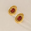 Women's Geometric Floral Carved Resin Stud Earrings In Titanium Steel And Stainless Steel With Pvd Gold Plated Finish