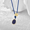 Women's Geometric Floral Handmade Copper Drop Pendant Necklace With Blue Rope Chain
