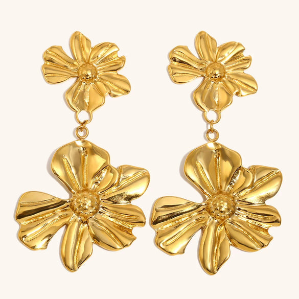 Women's Geometric Floral Statement Earrings In Stainless Steel With Electroplated Finish And Exaggerated Fashion Design