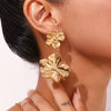 Women's Geometric Floral Statement Earrings In Stainless Steel With Electroplated Finish And Exaggerated Fashion Design