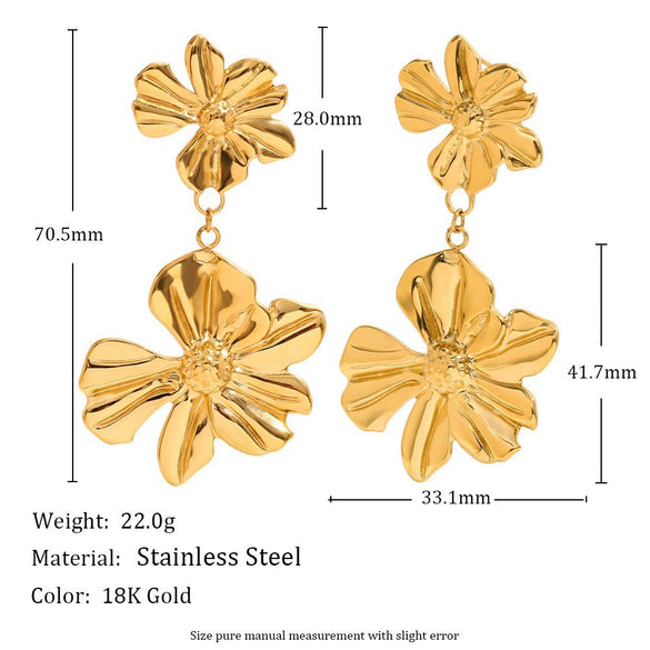 Women's Geometric Floral Statement Earrings In Stainless Steel With Electroplated Finish And Exaggerated Fashion Design