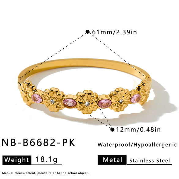 Women's Geometric Floral Zirconset Plated Stainless Steel Bracelet With Simple Versatile Design