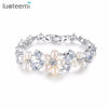 Women's Geometric Flower Bracelet With Freshwater Pearl And Zircon Copper Electroplated Fashion Jewelry